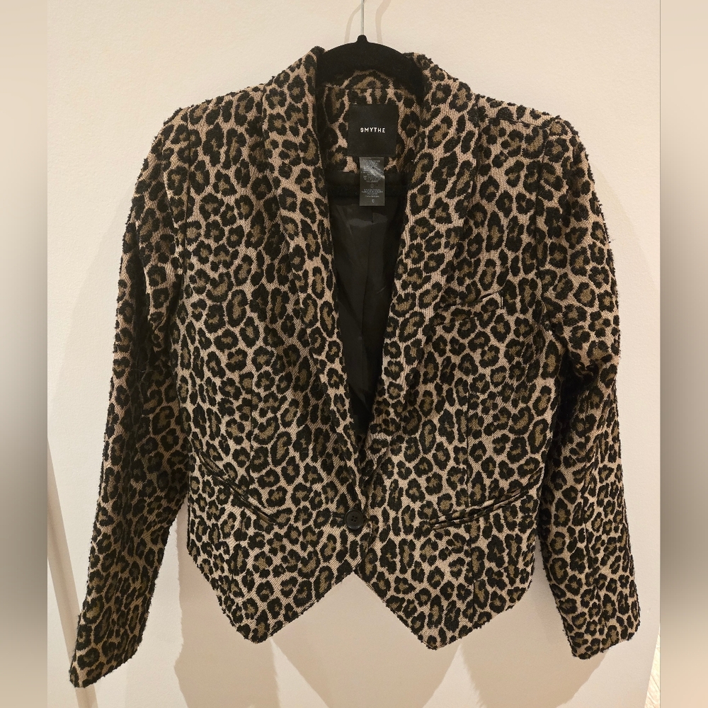 Smythe Single Button Textured Leopard Print Blazer designer Black Tan Size 6​​